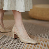 Breakj Store Manager's Self-Retention Is Simple And Not Simple ~ Soft Leather Fashion Hollow Coarse Sandals Square Retro Fairy High