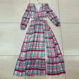 Spring Side Split Dress For Women V Neck Long Sleeve High Waist Print Colorblock Midi Dresses Female Clothing