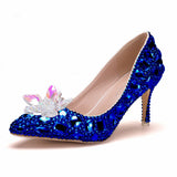Quee Cinderella Glass Slipper Sexy 7cm Pointed High-Heels Rhinestone Sequins Bridesmaid Wedding