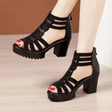 High Heels Gladiator Sandals Woman Open Head Sexy Rivet Block Heel Platform Shoes Summer Back Zip Size 35-40 Women