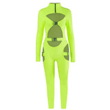 Women Bodycon Jumpsuit Solid Color Overalls Long Sleeves Rompers Bodysuits High Neck Hollow Out Buckle Biker Short