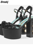 Women's Sandals Fashion 2023 Metal Luxury Elegant Platform Sandals Ankle Buckle Super Chunky High Heels Rivet Party