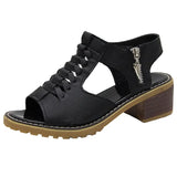 Breakj Summer New Women's Shoes Korean Version Of Coarse Sandals Side Zipper Leisure Slope And Solid Color Coarse Large-Size Sandals