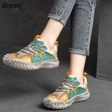 Lace-up Shoes Women Sneakers Genuine Leather Mixed Colors 2023 New Handmade Comfortable Retro Platform