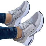 Women's Vulcanized Shoes 2023 Fashion Plus Size 43 Casual Sports Shoes Women Lace-up Mesh Breathable Wedge Platform