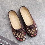 Summer Ladies Flat Shoes Hollowed Out Non-slip Soft Bottom Middle-aged and Elderly Embroidered Slip-on