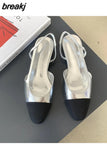 Elegant Mixed Color Slingback Sandals Women Elastic Band Back Strap Flat Ballet New Design Shoes Brand Mule Office
