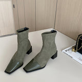 Breakj One-Footed 2025 New Velvet Splicing Elastic Skinny Short Boots With Square Head And Then Zipper Short