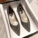 Heel Rhinestone Soft Sole Shoes Spring New Women's Single Shoes Luxury Pointed Sequins Rhinestone Crystal High Heel