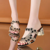 Rhinestone High Heel Slippers for Women Open Toe Shiny Crystal Luxury Sandals Woman Summer 2023 Bohemia Beach Flip