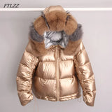Jacket Women White Duck Down Jacket Big Aritificial Fur Outwear Waterproof Loose Coat Thick Warm Down