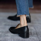 for Woman 2023 Low Heel Elegant Women's Summer Footwear Black Loafers Normal Leather Casual Square Toe with Discount