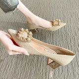 Breakj Scent Single Shoes Women's Coarse Heel 2025 New Spring And Autumn Wedding Shoes Bridal Shoes Tip High Heels Design Sense