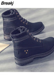Women Boots PU Leather Ankle Boots Thicken Warm Rubber Women Shoes Lace Up Platform Motorcycle Boots Woman Botas