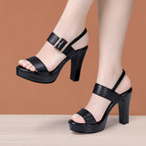 Thick-Heeled, Open-Toed Leather Sandals Women's Summer 2023 New Thick-Soled Waterproof Platform Large Size With
