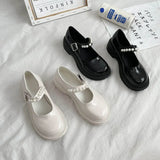 Breakj Retro British Style Small Leather Shoes Women 2025 Spring New Beaded Fairy With Thick-Soled Mary Jane Single