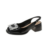 Women Sandals 2022 Square Toe Women Pumps Crystal Rhinestone Buckle Shallow Mules Pumps Slip on Heels Women Modern