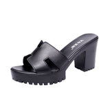 Medium Heels Thick Heel Slippers Women's Summer Thick-Soled Waterproof Platform Fashionable To Wear One-Word Flip-Flops Large Size 40-43
