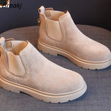 Women's British Style Boots 2023 New Frosted Leather Medium Boots European and American Medium Heel Fashionable Women's