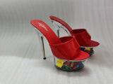Women Slippers Summer Platform Flower Red High Heels Patent leather 15cm Outdoors Sandals Ladies Shoes Clear Heel Crystal