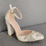 Breakj Cm Thick Heel Tip Single Shoe Large-Size Coarse Sandals Water Drill Wedding Shoes Women White Wedding