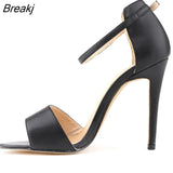 Women NEW Fashion Ankle Strap Sandles Lady High Heels PU Leather Matte Open Toe BUCKLE Office Summer