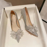 Breakj High-Heeled Women Fashion Comfortable Shallow Bow Fine Heel Single Shoes Women 2025 Spring And Summer