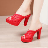 Sandals And Slippers Women's Soft Leather 2023 Summer New Thick-Soled Waterproof Platform Floor High-Heeled High-Heeled