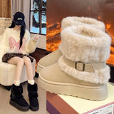 Breakj New Fur Belt Buckle Snow Boots Women Thick And Velvet Thick Thick Thick Cotton
