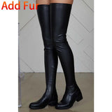 Women's Thigh High Boots Round Toe Block Heel Stretch Over The Knee High Boots Lady's Boots Platform Chunky Sexy