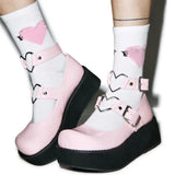 INS Brand Large Size 43 Women Heart Buckle Platform Mary Janes Pumps Sweet Lolita Cosplay Quality Goth Women's