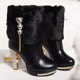 New Women Boots Waterproof Platform High Heel Thick with Women's Boots Rhinestones Decorative Comfortable