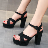Women Pumps Fashion Open Toe Thick High Heels 10cm Sandals Summer Shoes Woman Solid Gladiator Sandals Sandals