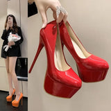 Autumn New Style High Heel Single Shoes Female Spell Color Fine Heel Sexy Single Shoe Waterproof Platform Ultra High Heel Nightclub Women's Shoes