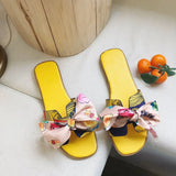 Breakj Ribbon Bow Flat And Flat-Bottomed Slippers Women Summer New Wear Broken Flowers One Word
