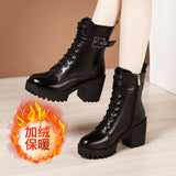 Martin Boots 2023 Autumn And Winter New Thick-Soled Waterproof Table British Style Thick Heels With Velvet Lace Middle Boot