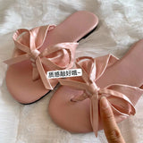 Breakj Lazy Wind Elegant Cool Slippers 2025 New Wearing Soft-Soled Bows Shoes Flat Beach