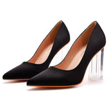 Breakj Cm Crystal Transparent Square Heel Pointed Shoes Bridal Shoes Silk Satin Dress Dress Shoes Wedding