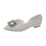 Mother With The Same French High Heel Shoes Women's Diamond Pointed Square Buckle Thick Heel Casual Low Heel Small Fragrant Wind Female