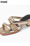 Size 33-40 Women Sandals Real Leather High Heels Slippers Summer Shoes For Women Soft 2023 Fashion Party Heeled