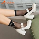 Heels Mary Jeans Pumps 2023 Summer Fashion Ankle Buckle round Toe Women Pumps Elegant Comfy Walking Pumps Plus Size