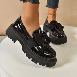Breakj Bow Lefor Shoes Women 2025 Korean Version Of Thick Soles With Lazy British Style Retro Leather