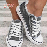 Canvas Shoes New Fashion Lace Up Denim Fabric Ladies Casual Shoes Larged-Size 35-43 Running Female Spring Trendy
