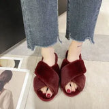 Breakj And Winter New Big Rabbit Velvet Cross With Couple Floor Cotton Slippers Indoor Warm Anti-Slip Cotton