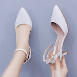 Breakj Cm Large-Size Sandals Fine Heel Point White Matur PU Wedding Shoes Sandals White High Heels Bridal