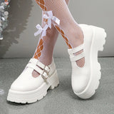Platform Mary Jane Shoes Women Patent Leather Double Buckle Strap Pumps Woman Black White Thick High Heels Lolita