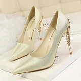Breakj Korean Version Of Fashion Sexy Metal With Women's Shoes Thin Heel High Heel Shallow Pointed Silk Show
