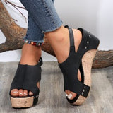 Breakj Retro Rivet Slope And Fish Mouth Sandals Women's Large-Size Waterproof Table Hollow High Heel Women's