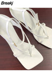 High Heels Sandals Narrow Band Women Gladiator Sandal Ladies Square Open Toe Ankle Buckle Strap Stiletto