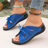 New Solid Color Rocking Line Hollowed-Out Fishmouth Slippers Large Size Bow Flat Heel